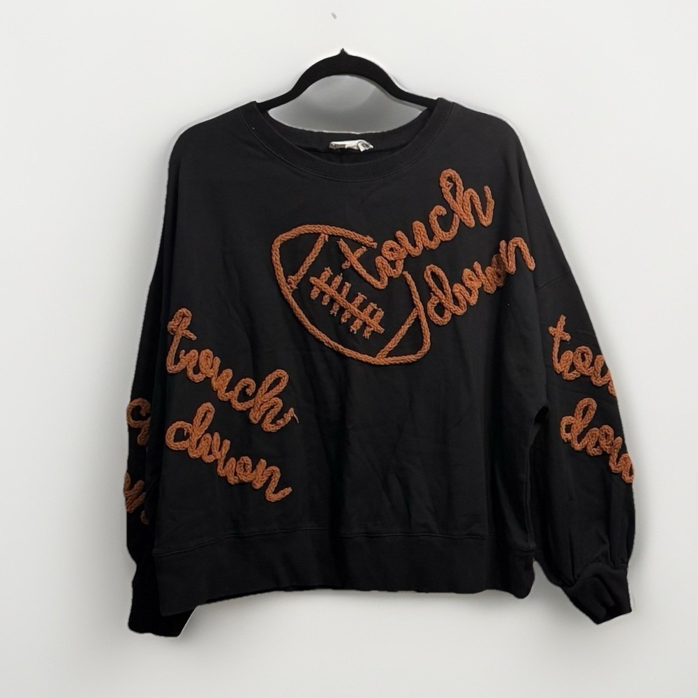Peach Love Touchdown Football Thread Embroidery Black Cozy‎ Fall Sweatshirt Sz L